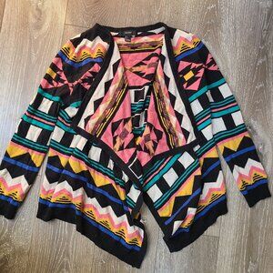 Forever 21 Rainbow Aztec High Low Waterfall Front Sweater Size L